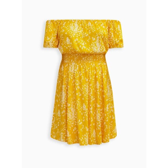 Torrid Yellow Mini Lenny Smocked Off-Shoulder Dress - 6/6X - Picture 5 of 13